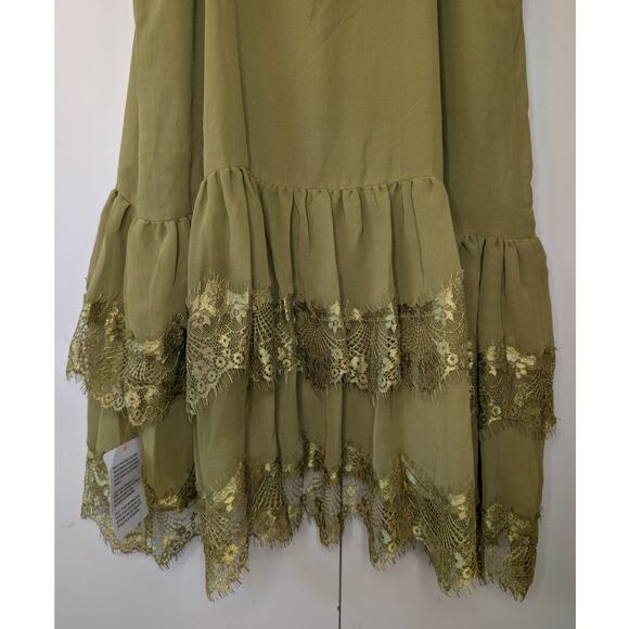 ASOS Cami Tiered Ruffle Mini Olive Dress Size 8 - Picture 9 of 16